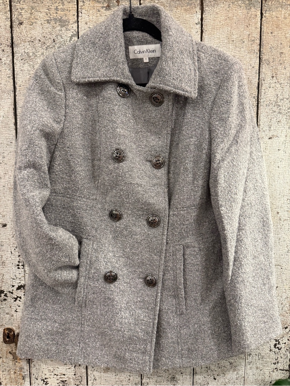 Calvin Klein Women’s Size 6 Gray Wool Blend Double Breasted Peacoat